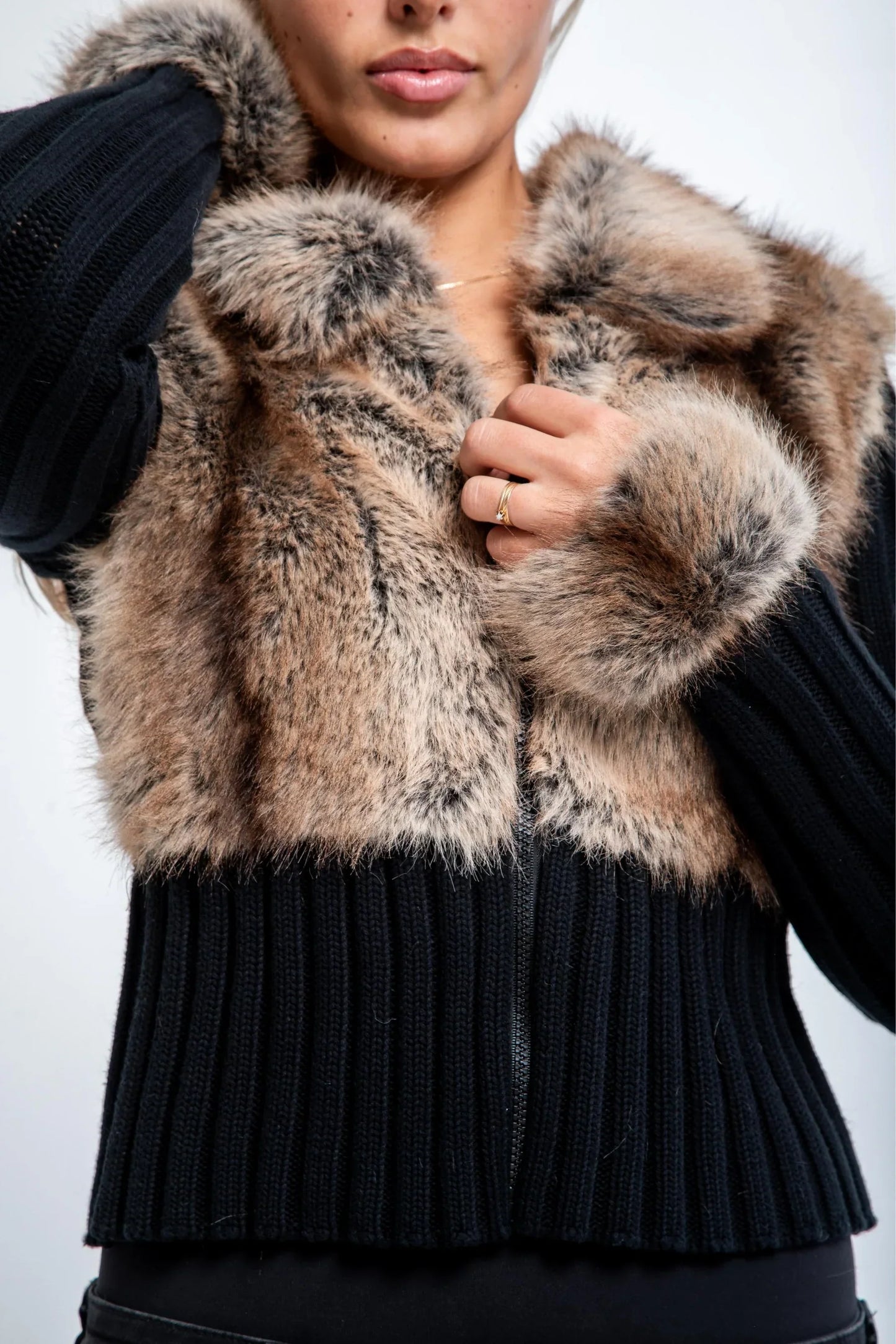 Ivory Fur Cardigan - Black